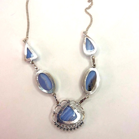 Sterling Silver 925 Lace Agate Gemstone Necklace - Picture 8 of 12